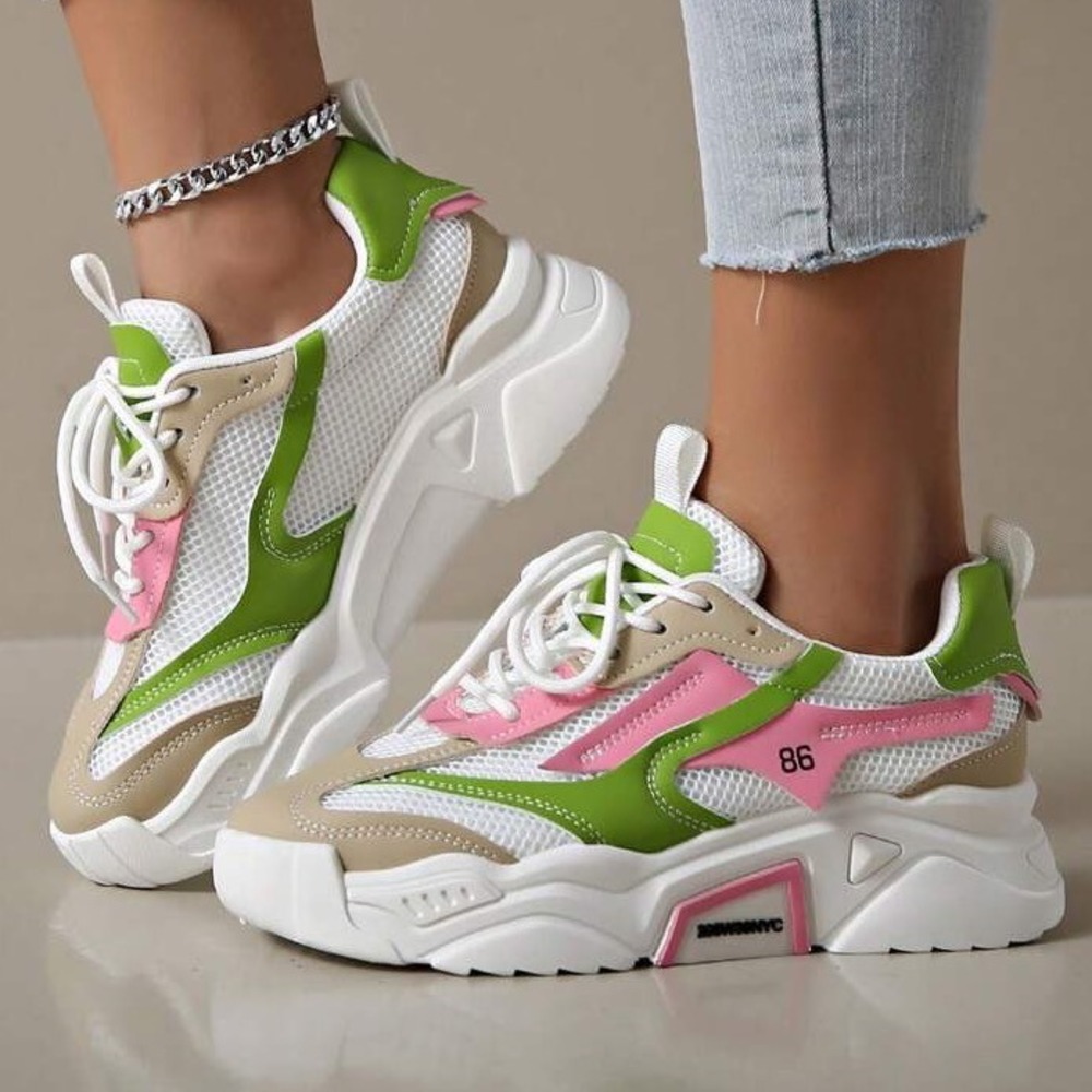 SHEIN White and Pink Chunky Sneakers